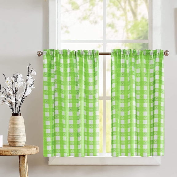 Poplin Tavern Gingham Checkered Café Tier Curtains Window Treatment Kitchen Home Décor