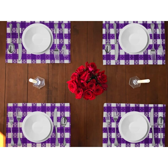 Poplin Tavern Gingham Checkered Dinner Table Placemats Holiday Home Decoration 13" x 19" (Pack of 4)
