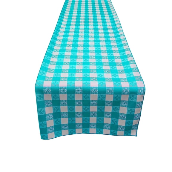 Poplin Tavern Gingham Checkered Polyester Table Runner Aqua