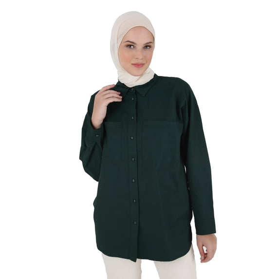 Poplin Tunic With Oval Side Slits Emerald Green