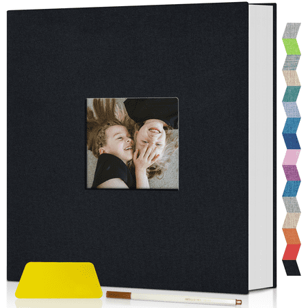 HeariCro Photo Album Self Adhesive 4x6 8x10 DIY Scrapbook, Linen Cover with Display Window, Memory Book for Wedding and Family 40/60 Pages
