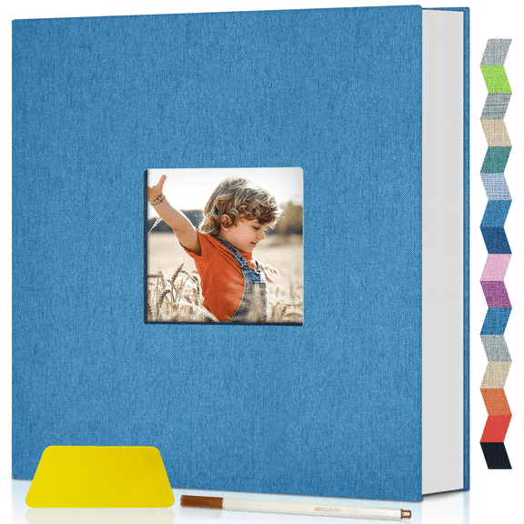 HeariCro Photo Album Self Adhesive 4x6 8x10 DIY Scrapbook, Linen Cover with Display Window, Memory Book for Wedding and Family 40/60 Pages
