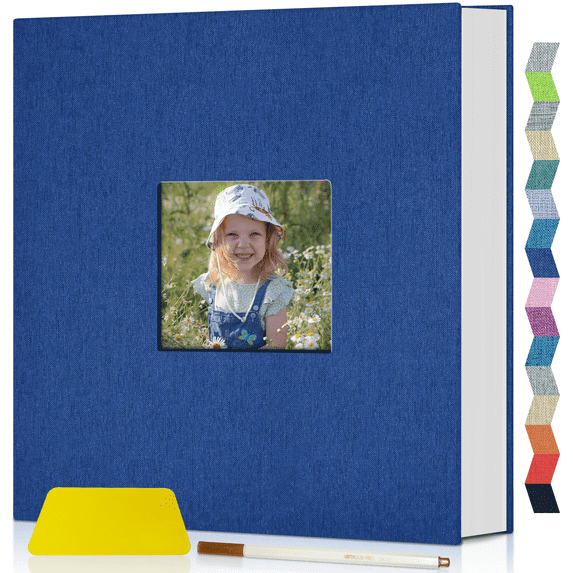 HeariCro Photo Album Self Adhesive 4x6 8x10 DIY Scrapbook, Linen Cover with Display Window, Memory Book for Wedding and Family 40/60 Pages