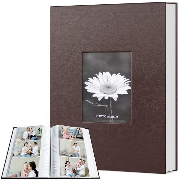 PU Leather 4x6 Photo Album 200 Photos Capacity, Slip-in Picture Albums with Memo Writing Space & Cover Window, Faux Leather Photo Album Book for Family, Wedding, Baby Memory Keepsake Gift