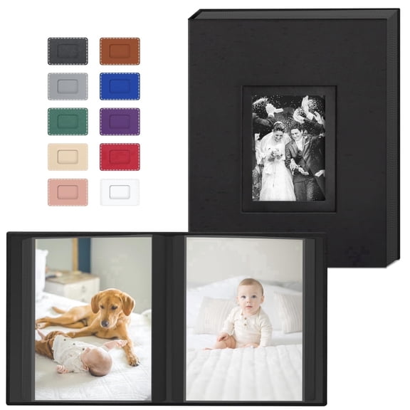 Premium Vegan Leather 4x6 Photo Album with Display Window Memory Book Family Wedding Gift