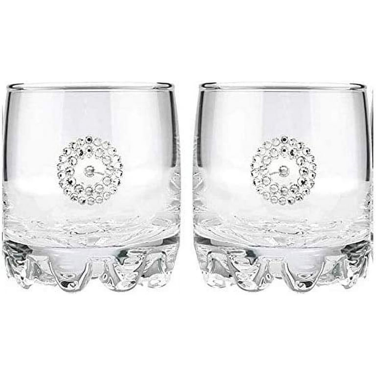 21 oz Swarovski Jeweled Wine Stemmed Goblets w/Rhinestones Brooch, Red  White Wine Glasses, Set of 2 