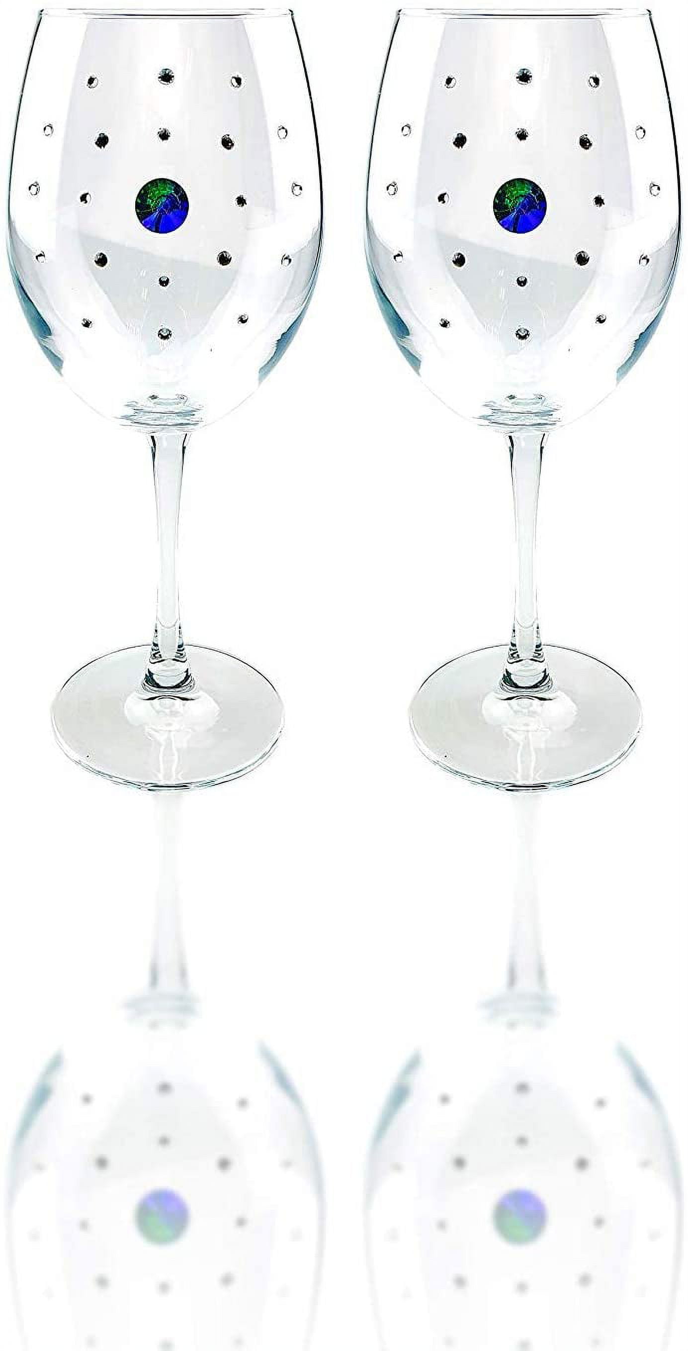 Popov 44738-823, 21 Oz Swarovski Jeweled Wine Glasses, Crystal Stemmed  Goblets w/ Rhinestones, Set of 6 
