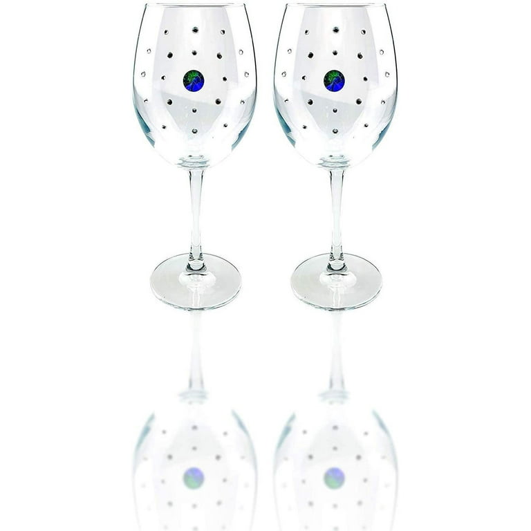 Popov 44738-823, 21 Oz Swarovski Jeweled Wine Glasses, Crystal Stemmed  Goblets w/ Rhinestones, Set of 6