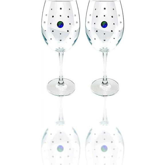 Popov 44738-823(2PCS), 21 Oz Swarovski Jeweled Wine Glasses, Crystal Stemmed Goblets w/ Rhinestones, Set of 2
