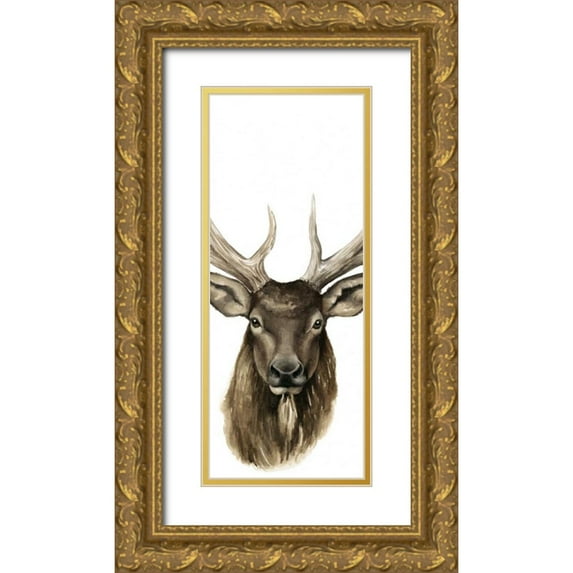 Popp, Grace 10x18 Gold Ornate Wood Framed with Double Matting Museum Art Print Titled - Triptych Elk II