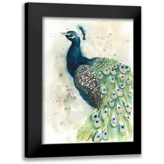 Popp, Grace 11x14 Black Modern Framed Museum Art Print Titled - Watercolor Peacock Portrait II