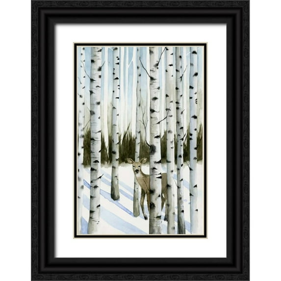 Popp, Grace 11x14 Black Ornate Wood Framed with Double Matting Museum Art Print Titled - Deer in Snowfall II