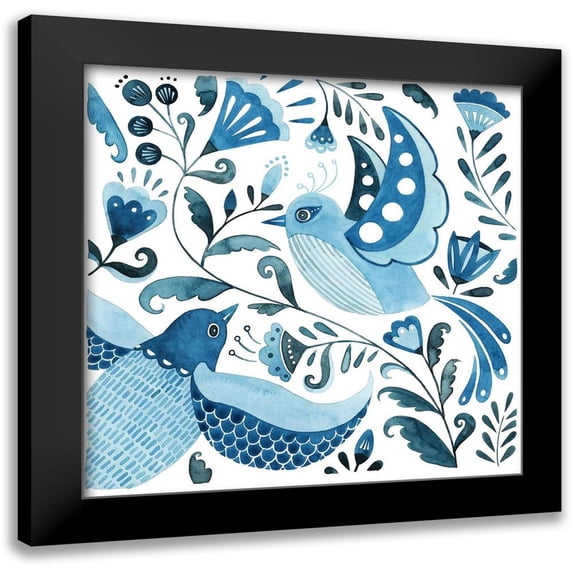 Popp, Grace 12x12 Black Modern Framed Museum Art Print Titled - Blue Bird Folk II