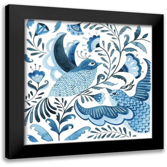 Popp, Grace 12x12 Black Modern Framed Museum Art Print Titled - Blue Bird Folk I