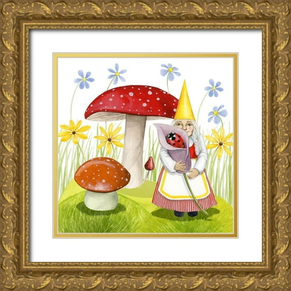 Popp, Grace 12x12 Gold Ornate Wood Framed with Double Matting Museum Art Print Titled - Gnome Neighbors II