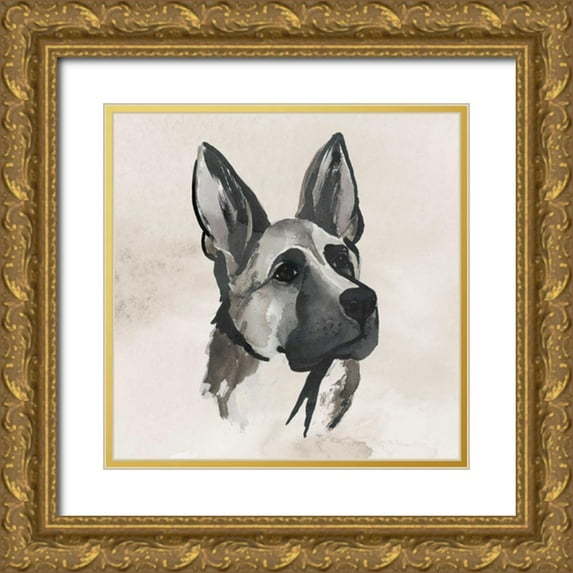 Popp, Grace 12x12 Gold Ornate Wood Framed with Double Matting Museum Art Print Titled - Inked Dogs IV