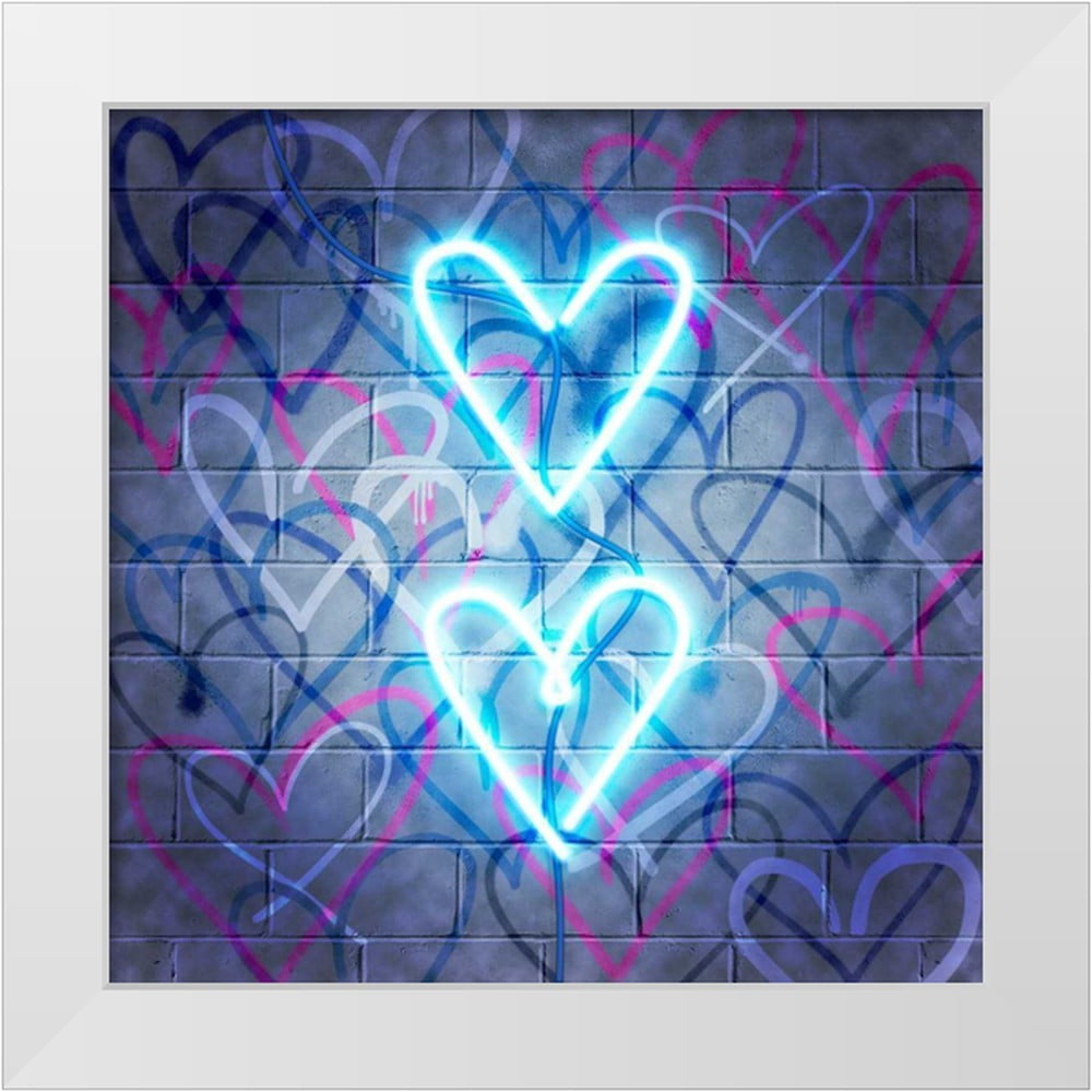 12" x 12" Neon Heart Canvas Art Print in Blue and Pink