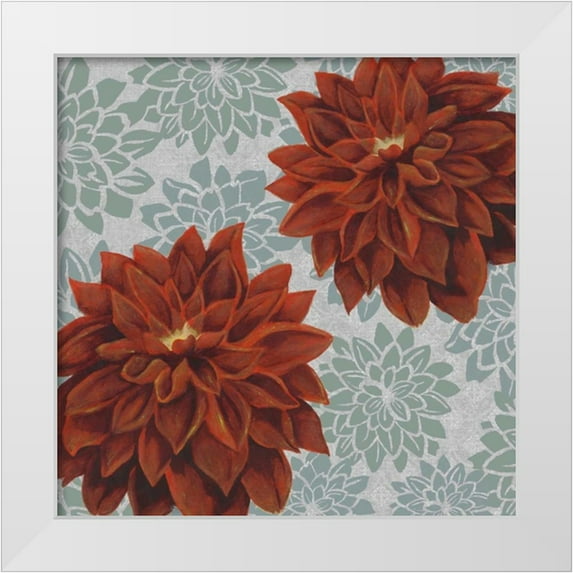 Popp, Grace 12x12 White Modern Wood Framed Museum Art Print Titled - Woodblock Dahlias I