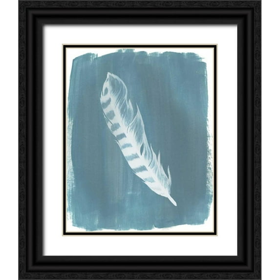Popp, Grace 12x14 Black Ornate Wood Framed with Double Matting Museum Art Print Titled - Feathers on Dusty Teal IV