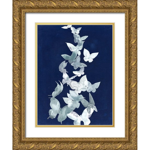 Popp, Grace 12x14 Gold Ornate Wood Framed with Double Matting Museum Art Print Titled - Indigo Butterfly Falls II