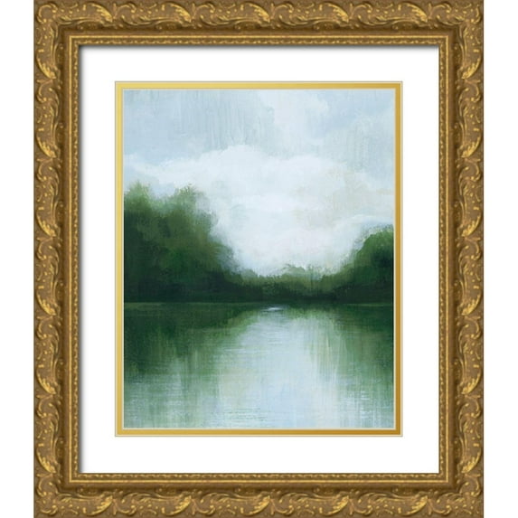 Popp, Grace 12x14 Gold Ornate Wood Framed with Double Matting Museum Art Print Titled - Mossy Reflections I