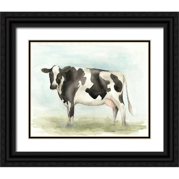 Popp, Grace 14x12 Black Ornate Wood Framed with Double Matting Museum Art Print Titled - Watercolor Cow II