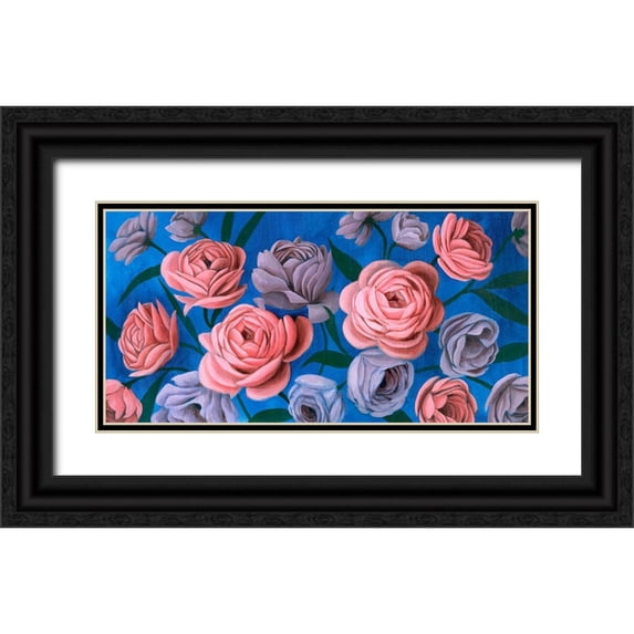 Popp, Grace 14x9 Black Ornate Wood Framed with Double Matting Museum Art Print Titled - Layered Petals III