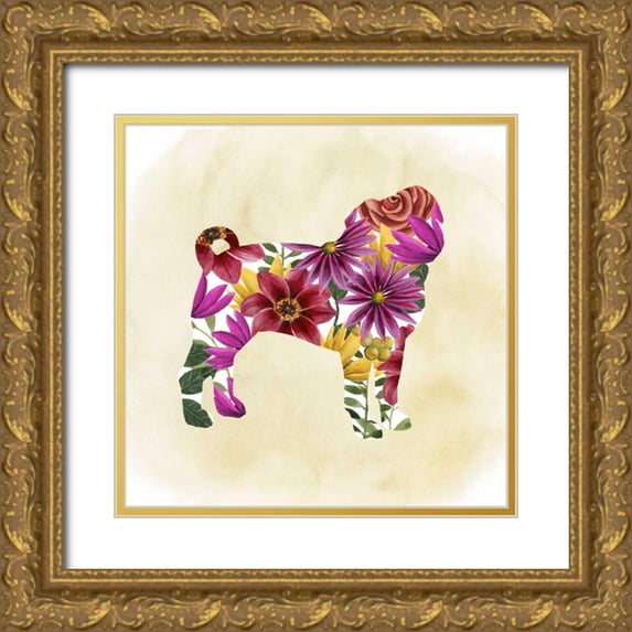 Popp, Grace 15x15 Gold Ornate Wood Framed with Double Matting Museum Art Print Titled - Flower Power Pup III