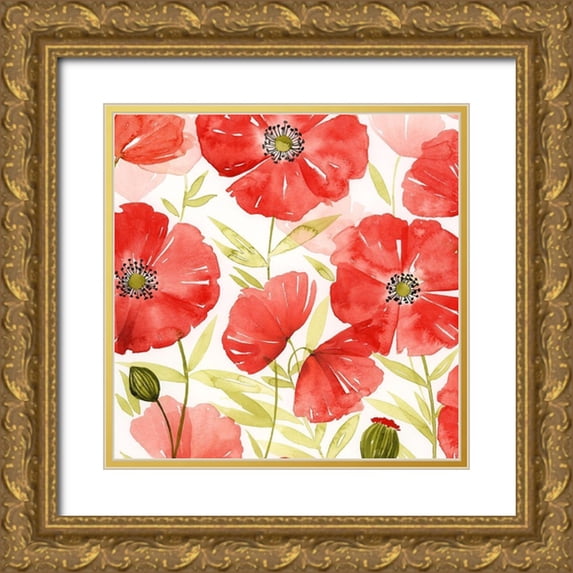Popp, Grace 15x15 Gold Ornate Wood Framed with Double Matting Museum Art Print Titled - Poppy Screen II