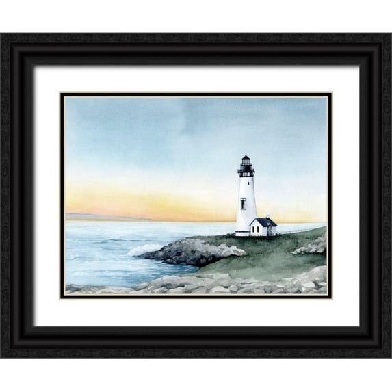 Popp, Grace 18x15 Black Ornate Wood Framed with Double Matting Museum Art Print Titled - Lighthouse Bay II