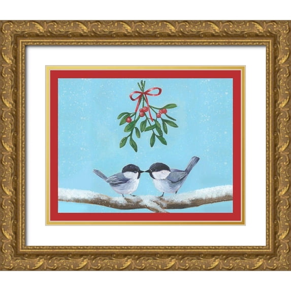 Popp, Grace 18x15 Gold Ornate Wood Framed with Double Matting Museum Art Print Titled - Chickadee Christmas Collection A