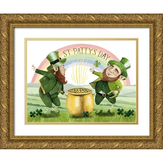 Popp, Grace 18x15 Gold Ornate Wood Framed with Double Matting Museum Art Print Titled - Leprechauns Rainbow Collection A