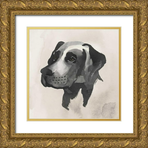 Popp, Grace 20x20 Gold Ornate Wood Framed with Double Matting Museum Art Print Titled - Inked Dogs I