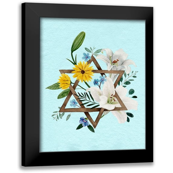 Popp, Grace 20x24 Black Modern Framed Museum Art Print Titled - Floral Hanukkah II