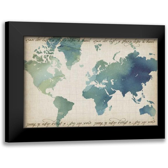 Popp, Grace 24x17 Black Modern Framed Museum Art Print Titled - Watercolor World Map