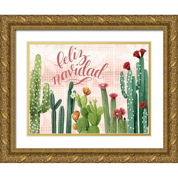 Popp, Grace 24x19 Gold Ornate Wood Framed with Double Matting Museum Art Print Titled - Christmas Cactus Collection A