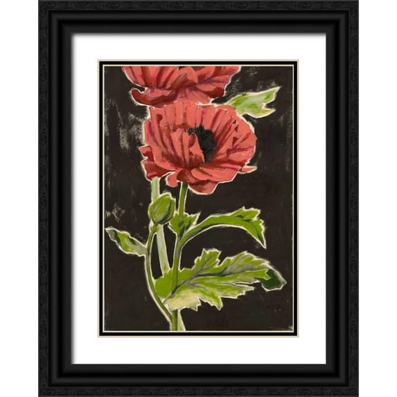 Popp, Grace 24x32 Black Ornate Wood Framed with Double Matting Museum Art Print Titled - Haloed Poppies II