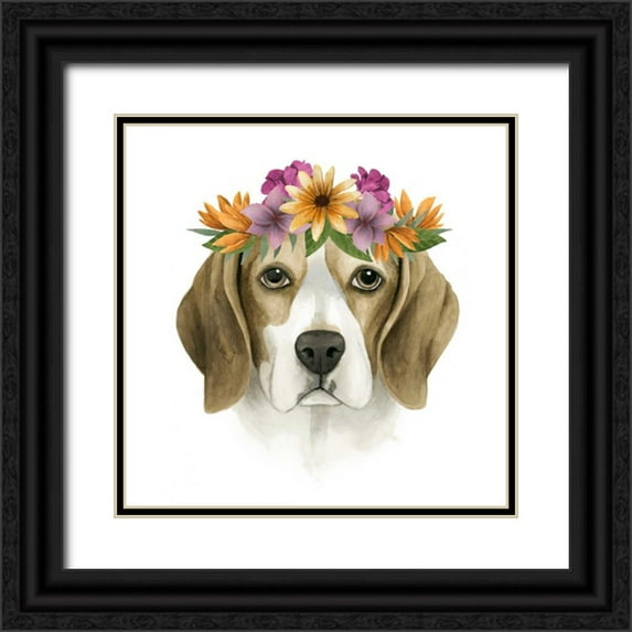 Popp, Grace 26x26 Black Ornate Wood Framed with Double Matting Museum Art Print Titled - Flower Crown Pup IV