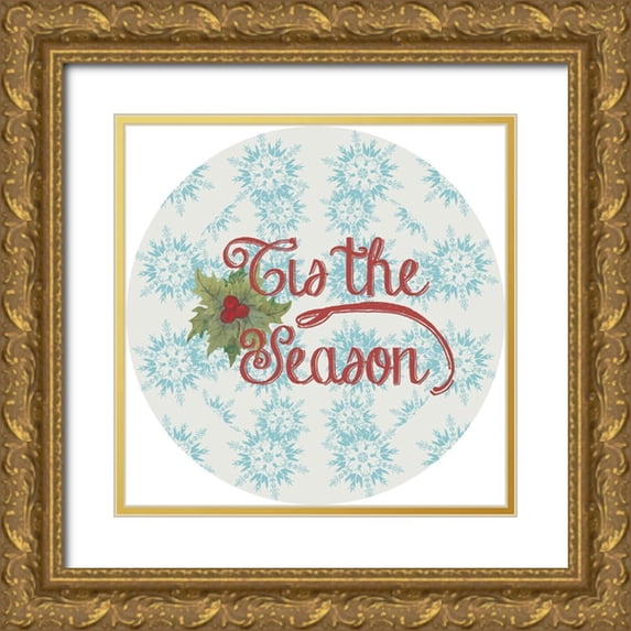 Popp, Grace 26x26 Gold Ornate Wood Framed with Double Matting Museum Art Print Titled - Christmas Poinsettias Collection C