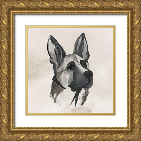 Popp, Grace 26x26 Gold Ornate Wood Framed with Double Matting Museum Art Print Titled - Inked Dogs IV