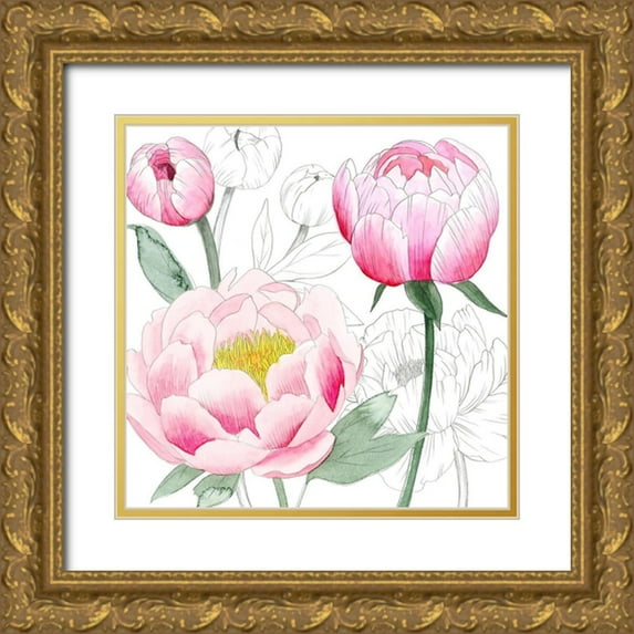Popp, Grace 26x26 Gold Ornate Wood Framed with Double Matting Museum Art Print Titled - May Peonies II