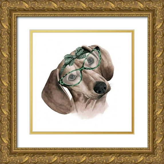 Popp, Grace 26x26 Gold Ornate Wood Framed with Double Matting Museum Art Print Titled - Vintage Pup III