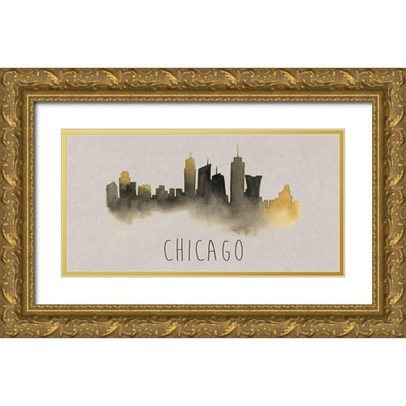 Popp, Grace 32x18 Gold Ornate Wood Framed with Double Matting Museum Art Print Titled - City Silhouettes II