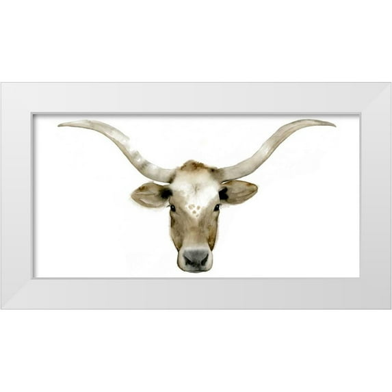 Popp, Grace 32x18 White Modern Wood Framed Museum Art Print Titled - Longhorn Steer II