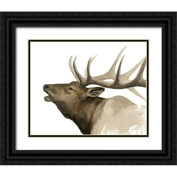 Popp, Grace 32x26 Black Ornate Wood Framed with Double Matting Museum Art Print Titled - Call of the Elk II