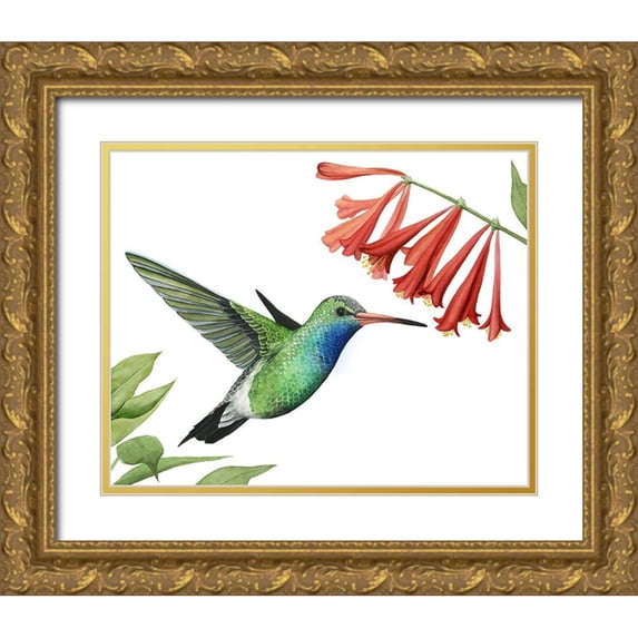 Popp, Grace 32x26 Gold Ornate Wood Framed with Double Matting Museum Art Print Titled - Hummingbird and Flower II