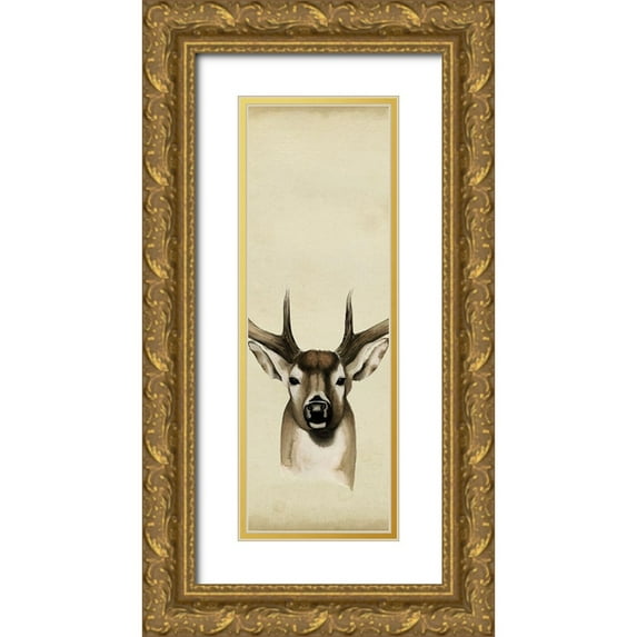 Popp, Grace 7x14 Gold Ornate Wood Framed with Double Matting Museum Art Print Titled - Triptych Whitetail II
