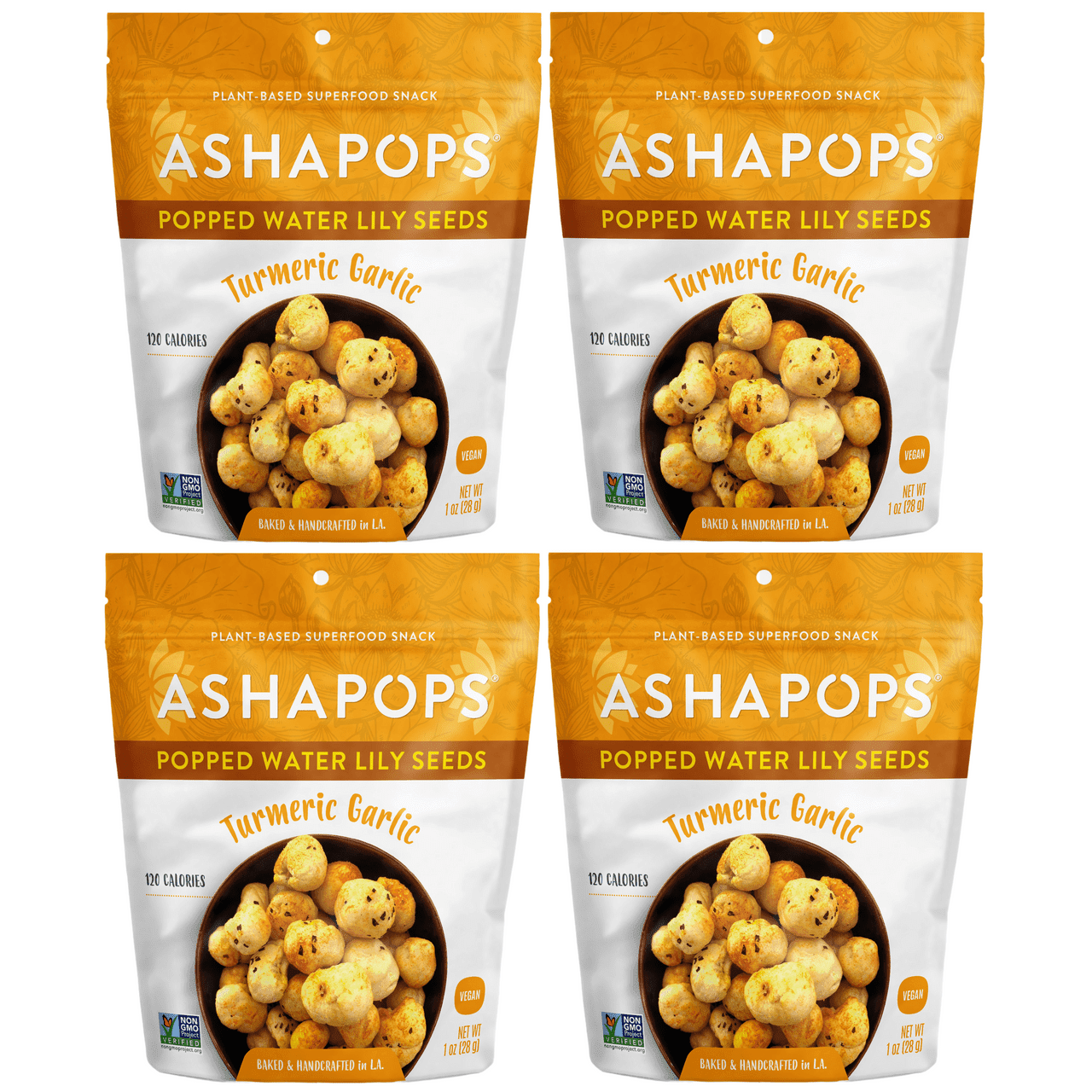 Popped Water Lily Seeds by AshaPops - Turmeric Garlic (4-Pack)