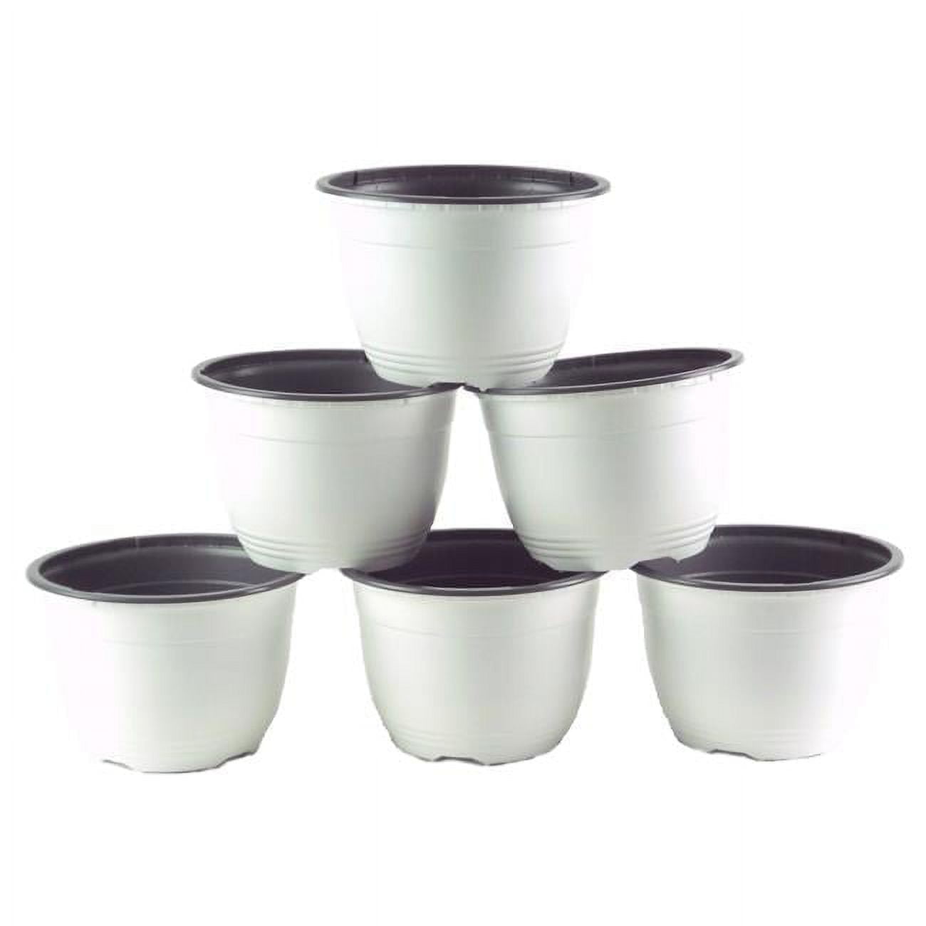 6-Inch White and Gray Plastic Round Pots - Pack of 6