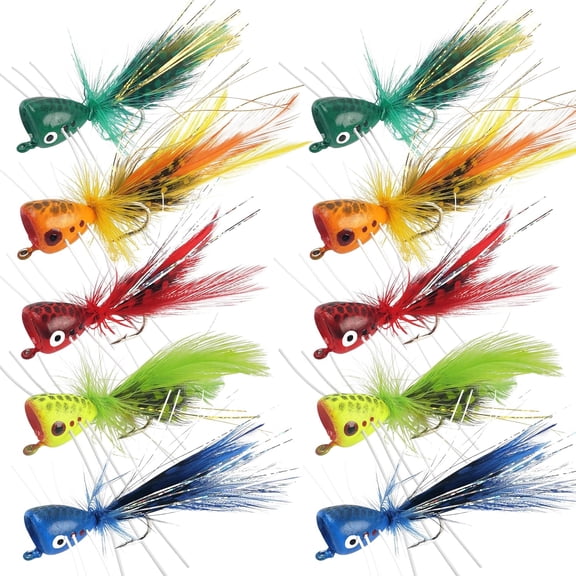 Popper Flies for Fly Fishing, 10pcs Dry Flies Lures Poppers Bugs for Bass Panfish Trout Bluegill Sunfish Salmon Crappie Freshwater